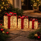 Luminea 3 Piece Kairo Gift Box LED Christmas Ornament Set
