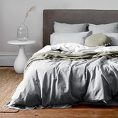 Aura By Tracie Ellis Chambray Fringe Linen &amp; Cotton Quilt Cover