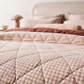 Aura By Tracie Ellis Mini Gingham Flax Linen &amp; Cotton Queen/King Coverlet
