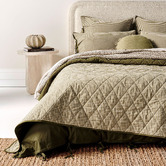Aura By Tracie Ellis Mini Gingham Flax Linen &amp; Cotton Queen/King Coverlet