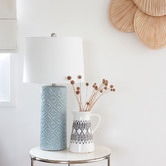 Hyde Park Home 70cm Thatcher Raised Dot Ceramic &amp; Linen Table Lamp