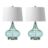 Hyde Park Home Misty Aqua Tear Drop Glass Table Lamps