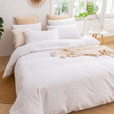 Aldrin Home White Leafy Jacquard Cotton Quilt Cover Set