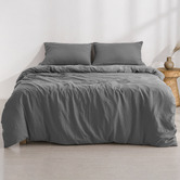Aldrin Home Charcoal Washed Microfibre Quilt Cover Set