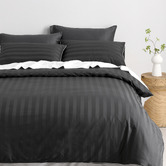 Aldrin Home Charcoal Stripe Jacquard Cotton Quilt Cover Set