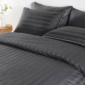 Aldrin Home Charcoal Stripe Jacquard Cotton Quilt Cover Set