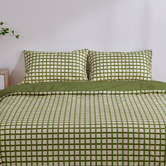 Aldrin Home Olive Grid Micro Flannel Reversible Quilt Cover Set