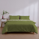 Aldrin Home Olive Grid Micro Flannel Reversible Quilt Cover Set