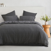 Aldrin Home Charcoal Delphine Seersucker Quilt Cover Set