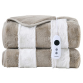 Aldrin Home Aris Carved Stripe Faux Fur Heated Throw