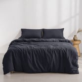 Aldrin Home Navy Washed Microfibre Quilt Cover Set
