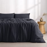Aldrin Home Navy Washed Microfibre Quilt Cover Set