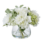 The Home Collective 29cm White Faux Mixed Hydrangea with Glass Vase
