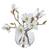 The Home Collective 33cm White Faux Mini Magnolia with Glass Vase