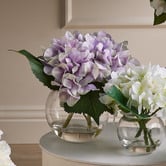 The Home Collective 25cm Purple Faux Hydrangea with Glass Vase