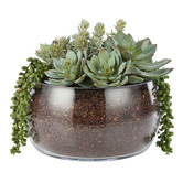 The Home Collective 34cm Faux Mixed Succulent with Glass Bowl