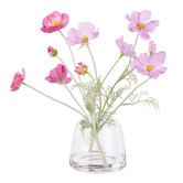 The Home Collective 24cm Pink Faux Poppy &amp; Cosmos Arrangement with Glass Vase