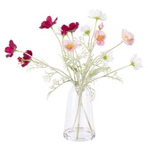 The Home Collective 45cm Purple &amp; Pink Faux Poppy &amp; Cosmos with Glass Vase