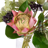 The Home Collective 36cm Pink Faux Protea Mixed Arrangement with Glass Vase