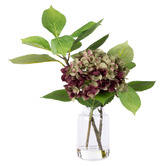 The Home Collective 47cm Green Faux Hydrangea Vivid Leaf with Glass Vase