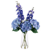 The Home Collective 73cm Blue Faux Delphinium &amp; Hydrangea with Glass Vase