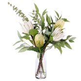 The Home Collective 80cm Faux Protea &amp; Eucalyptus with Glass Vase