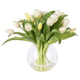 The Home Collective 32cm White Faux Tulip Arrangement with Glass Vase