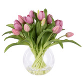 The Home Collective 32cm Pink Faux Tulip Arrangement with Glass Vase