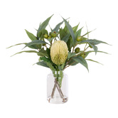 The Home Collective 44cm Faux Mixed Native Banksia &amp; Gum Nut with Glass Vase