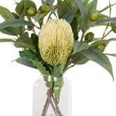 The Home Collective 44cm Faux Mixed Native Banksia &amp; Gum Nut with Glass Vase