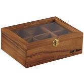 Leaf &amp; Bean Wooden Tea Box with Glass Top