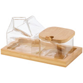 Leaf &amp; Bean 4 Piece Glass &amp; Bamboo Milk Jug &amp; Sugar Jar Set