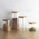 Ecology 4 Piece Ecology Pantry Square Glass Canister with Bamboo Lid Set