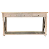 Hamilton Furniture X-Brace 3 Drawer Oak Wood Console Table