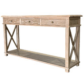 Hamilton Furniture X-Brace 3 Drawer Oak Wood Console Table