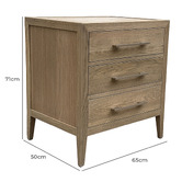 Hamilton Furniture Blanchard Oak Wood 3 Drawer Bedside Table