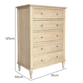 Hamilton Furniture Evelyn 5 Drawer Oak Wood Tallboy