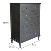 Hamilton Furniture Evelyn 5 Drawer Oak Wood Tallboy