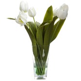 Bayview Living 50cm White Tall Faux Tulips with Glass Vase