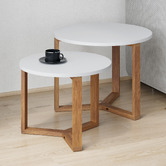 Bayview Living 2 Piece Olwen Oak Wood Nesting Side Table Set