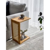 Bayview Living Ollie C-Shaped Oak Wood &amp; Rattan Side Table