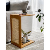 Bayview Living Ollie C-Shaped Oak Wood &amp; Rattan Side Table