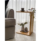 Bayview Living Ollie C-Shaped Oak Wood &amp; Rattan Side Table