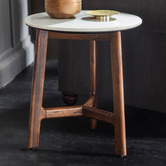 Bayview Living Buena Marble &amp; Acacia Wood Side Table
