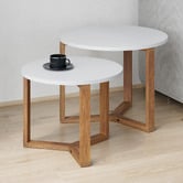 Bayview Living 2 Piece Olwen Oak Wood Nesting Side Table Set