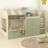 Gigi's Garden Sage Green Naomie Single Loft Bed with Play Nook &amp; Storage