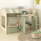 Gigi's Garden Sage Green Naomie Single Loft Bed with Play Nook &amp; Storage