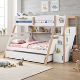Gigi's Garden Evan Single Over Double Bunk Bed with Shelf &amp; Single Trundle
