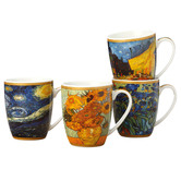 Casa Domani 4 Piece Impressions Van Gogh 375ml Porcelain Mug Set