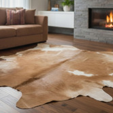 All Natural Hides and Sheepskins Caramel &amp; White Natural Cowhide Rug